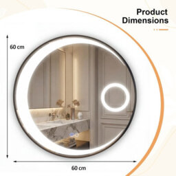 Gainoom 61 Cm Round Led Bathroom Mirror Aluminum Framed Circle Vanity Mirror Wall-Mounted Smart Sensor Mirror - thumbnail 2