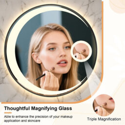 Gainoom 61 Cm Round Led Bathroom Mirror Aluminum Framed Circle Vanity Mirror Wall-Mounted Smart Sensor Mirror - thumbnail 7