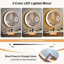 Gainoom 61 Cm Round Led Bathroom Mirror Aluminum Framed Circle Vanity Mirror Wall-Mounted Smart Sensor Mirror - thumbnail 4