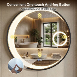 Gainoom 61 Cm Round Led Bathroom Mirror Aluminum Framed Circle Vanity Mirror Wall-Mounted Smart Sensor Mirror - thumbnail 3