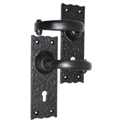 "Betley Butterfly Antique Black Cast Iron Door Handles 6"" Lock Vintage Cottage Country Handles" - thumbnail 8