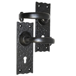 "Betley Butterfly Antique Black Cast Iron Door Handles 6"" Lock Vintage Cottage Country Handles" - thumbnail 1