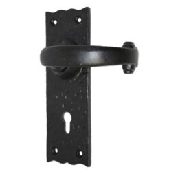 "Betley Butterfly Antique Black Cast Iron Door Handles 6"" Lock Vintage Cottage Country Handles" - thumbnail 7