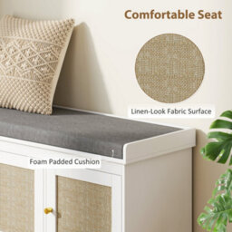 Homcom Shoe Storage Bench With Rattan Doors, Cushion, Entryway Shoe Bench - thumbnail 5