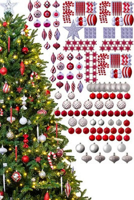 Christmas Tree World The 212Pc Red & Silver Full Heavy Coverage Bauble Set (8Ft/240Cm Trees) - image 1