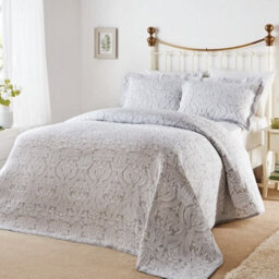 Just So Home Bella Grey White Brocade Jacquard Cotton Rich Matelasse Bedspread (Single)