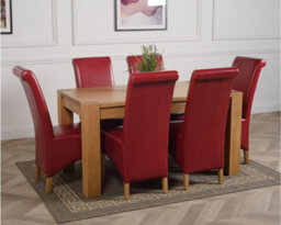 That's Furniture Kuba 150 X 85 Cm Chunky Medium Oak Dining Table And 6 Chairs Dining Set With Montana Burgundy Leather Chairs - thumbnail 3