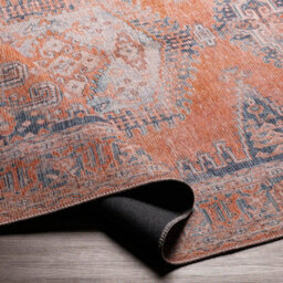 Livabliss Colin-Washable Orange Blue Brown Traditionnal Vintage Boho Living Dining Rug 160 X 220 Cm Easy Care, Non Shedding - thumbnail 4