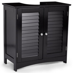 Vonhaus Under Sink Bathroom Cabinet, Black Under Sink Storage, Freestanding Under Basin Cabinet W/ 2 Internal Shelves, Shrewsbury