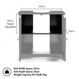 Vonhaus Under Sink Bathroom Cabinet, Black Under Sink Storage, Freestanding Under Basin Cabinet W/ 2 Internal Shelves, Shrewsbury - thumbnail 7