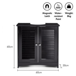 Vonhaus Under Sink Bathroom Cabinet, Black Under Sink Storage, Freestanding Under Basin Cabinet W/ 2 Internal Shelves, Shrewsbury - thumbnail 6