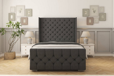 "Sloomy Luthor Graphite Dumfries Bed Frame With Mattress With 50""  Upholstered Wingback Headboard 4' Small Double" - image 1