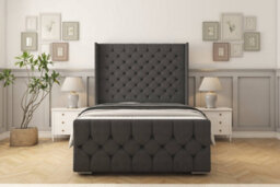 "Sloomy Luthor Graphite Dumfries Bed Frame With Mattress With 50""  Upholstered Wingback Headboard 4' Small Double" - thumbnail 1