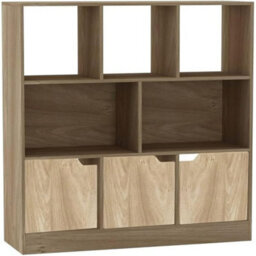 Urbn-Living Urbnliving Asymmetrical 8 Cube Oak Bookcase Freestanding Storage Unit With 3 Plain Doors - Oak - thumbnail 1