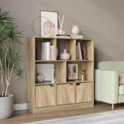 Urbn-Living Urbnliving Asymmetrical 8 Cube Oak Bookcase Freestanding Storage Unit With 3 Plain Doors - Oak - thumbnail 2
