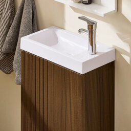 Sobuy Bzr196-Br Slim Bathroom Storage Cabinet Wall Mounted Under Sink Bathroom Unit Under Basin Cupboard,brown,w40Xd22Xh56 - thumbnail 4