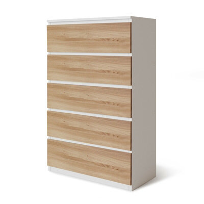 Urbn-Living Urbnliving Height 108.5Cm 5 Drawer Skagen Wooden Bedroom Chest Cabinet Colour White Carcass And Oak Drawers No Handle Storage - image 1