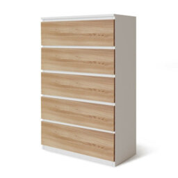 Urbn-Living Urbnliving Height 108.5Cm 5 Drawer Skagen Wooden Bedroom Chest Cabinet Colour White Carcass And Oak Drawers No Handle Storage - thumbnail 1