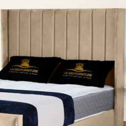UKBEDFURNITURE Empire Wingback Beige Plush Valvet Upholstered Gas Lift Ottoman Storage Bed With 10 Inch Orthopedic Mattres - 48 Inch Headboard - thumbnail 2