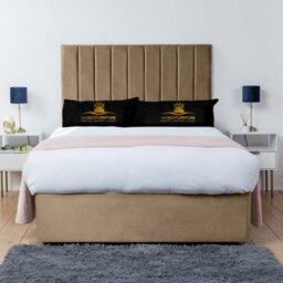 UKBEDFURNITURE Ashford Beige Plush  Divan Bed Base With 26 Inch Headboard - No Storage - thumbnail 1