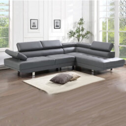 SquareBoxx Fidenza Leather Corner Sofa  Adjustable Headrests, L-Shaped Sectional, Contemporary Living Room Seating, Right Hand Facing, Grey - thumbnail 2