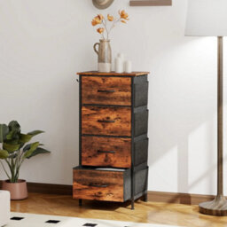Rustic Brown 4 Drawer Fabric Chest Of Drawers Bedroom Dresser - thumbnail 3