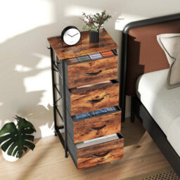 Rustic Brown 4 Drawer Fabric Chest Of Drawers Bedroom Dresser - thumbnail 4