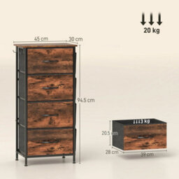 Rustic Brown 4 Drawer Fabric Chest Of Drawers Bedroom Dresser - thumbnail 2