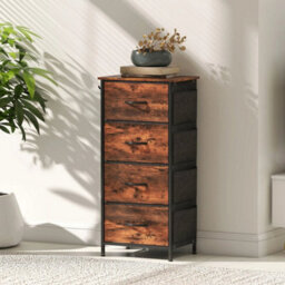 Rustic Brown 4 Drawer Fabric Chest Of Drawers Bedroom Dresser - thumbnail 6