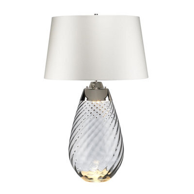 Elstead Lena 2 Light Large Smoke Table Lamp With Off-White Shade, Smoke-Tinted Glass , Off-White Shade, E27