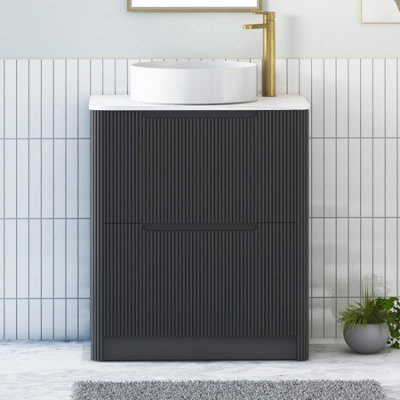 Royal Bathrooms Avenza 600mm Matt Obsidian Black Floor Standing Countertop Bathroom Vanity Unit 2 Drawer With Art Round Basin - image 1