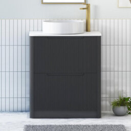 Royal Bathrooms Avenza 600mm Matt Obsidian Black Floor Standing Countertop Bathroom Vanity Unit 2 Drawer With Art Round Basin - thumbnail 1