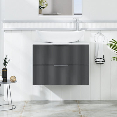 Royal Bathrooms Evora 700mm Graphite Grey Fluted Wall Hung Countertop Vanity Unit 2 Drawer With Cesar Basin - image 1