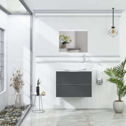 Royal Bathrooms Evora 700mm Graphite Grey Fluted Wall Hung Countertop Vanity Unit 2 Drawer With Cesar Basin - thumbnail 2