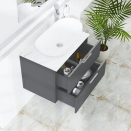 Royal Bathrooms Evora 700mm Graphite Grey Fluted Wall Hung Countertop Vanity Unit 2 Drawer With Cesar Basin - thumbnail 3