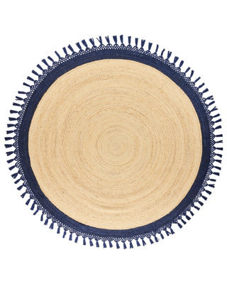 Wyld And Coco Handwoven Round Jute Rug 200Cm Beige And Blue Boho Spiral - Flat Woven, Durable Cotton-Jute Blend - image 1