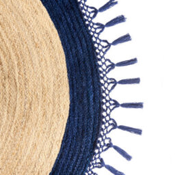 Wyld And Coco Handwoven Round Jute Rug 200Cm Beige And Blue Boho Spiral - Flat Woven, Durable Cotton-Jute Blend - thumbnail 3