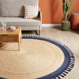 Wyld And Coco Handwoven Round Jute Rug 200Cm Beige And Blue Boho Spiral - Flat Woven, Durable Cotton-Jute Blend - thumbnail 2