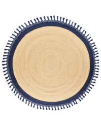 Wyld And Coco Handwoven Round Jute Rug 200Cm Beige And Blue Boho Spiral - Flat Woven, Durable Cotton-Jute Blend - thumbnail 1