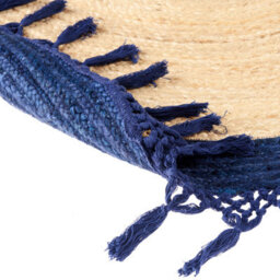 Wyld And Coco Handwoven Round Jute Rug 200Cm Beige And Blue Boho Spiral - Flat Woven, Durable Cotton-Jute Blend - thumbnail 6