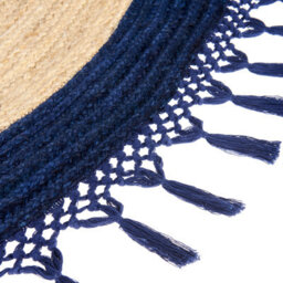 Wyld And Coco Handwoven Round Jute Rug 200Cm Beige And Blue Boho Spiral - Flat Woven, Durable Cotton-Jute Blend - thumbnail 5