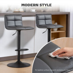 Homcom Bar Stools Set Of 2 Swivel Height Adjustable Barstools Dark Grey - thumbnail 4