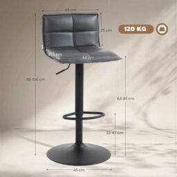 Homcom Bar Stools Set Of 2 Swivel Height Adjustable Barstools Dark Grey - thumbnail 3