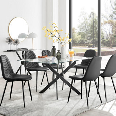 Furniturebox Uk Leonardo Black Leg Glass Dining Table & 6 Black Corona Black Leg Chairs - image 1