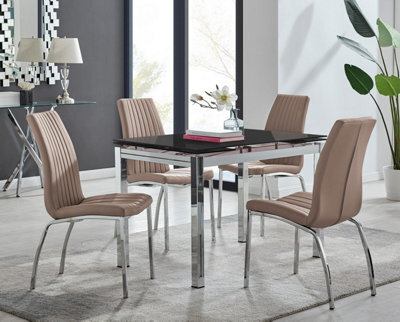 Furniturebox Uk Enna Black Glass Extending Dining Table And 4 Cappuccino Isco Chairs - image 1