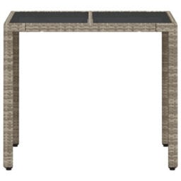 Berkfield Garden Table With Glass Top Light Grey 90X90X75 Cm Poly Rattan - thumbnail 5