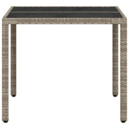 Berkfield Garden Table With Glass Top Light Grey 90X90X75 Cm Poly Rattan - thumbnail 6
