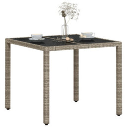 Berkfield Garden Table With Glass Top Light Grey 90X90X75 Cm Poly Rattan - thumbnail 4