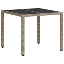 Berkfield Garden Table With Glass Top Light Grey 90X90X75 Cm Poly Rattan - thumbnail 2