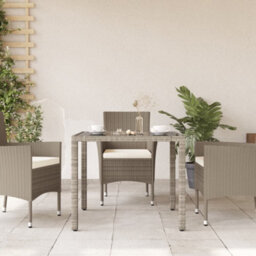 Berkfield Garden Table With Glass Top Light Grey 90X90X75 Cm Poly Rattan - thumbnail 3